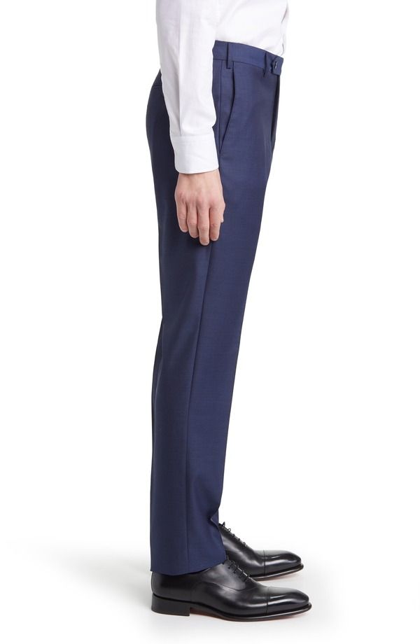 ザネッラ メンズ ボトムス カジュアルパンツ ウール Zanella Parker Classic Wool Sharkskin Dress Pants Blue ブルー