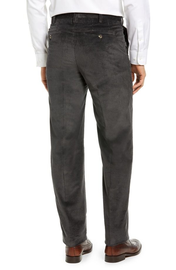 ベール メンズ ボトムス カジュアルパンツ コーデュロイ Berle Luxury Italian Corduroy Flat Front Pants Charcoal チャコール
