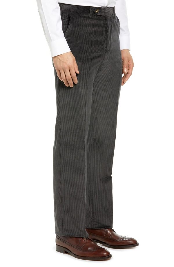 ベール メンズ ボトムス カジュアルパンツ コーデュロイ Berle Luxury Italian Corduroy Flat Front Pants Charcoal チャコール