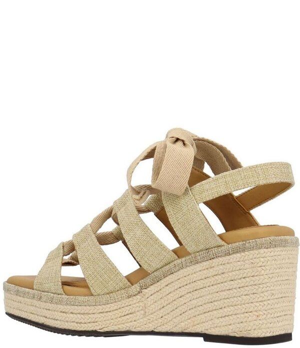 ジェイレニー レディース シューズ スリッポン・ローファー プラットフォーム サンダル レース リネン J Renee Garlynn Linen Lace Up Square Toe Platform Wedgespadrille Sandals Tan タ