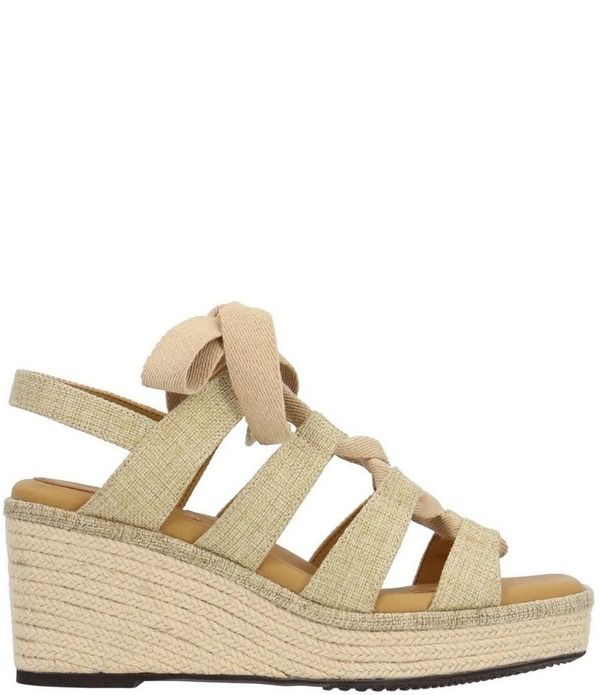ジェイレニー レディース シューズ スリッポン・ローファー プラットフォーム サンダル レース リネン J Renee Garlynn Linen Lace Up Square Toe Platform Wedgespadrille Sandals Tan タ