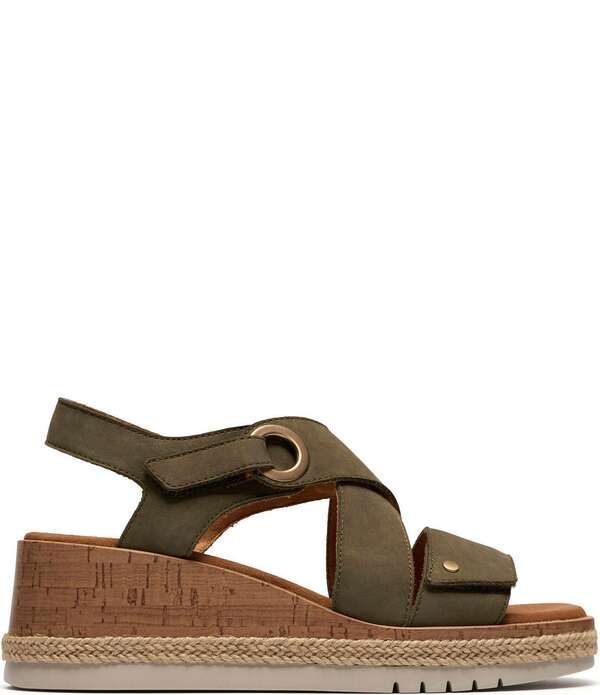 クラークス レディース シューズ サンダル スエード Clarksignature Kidiki Sunubuck Suede Wedge Sandals Dark Olive オリーブ