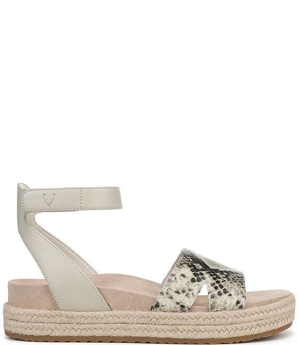 バイオニック レディース シューズ サンダル プラットフォーム プリント アンクル レザー Vionic Yucca Embossed Snake Print Leather Ankle Wraplatform Espadrille Sandals Cream
