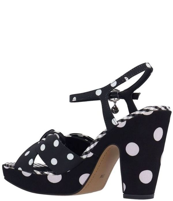 ジェイレニー レディース シューズ サンダル ドット柄 ドット プラットフォーム アンクル ヒール J Renee Burkett Polka Dot Ankle Straplatform Block Heel Bow Dressandals BlackWhi