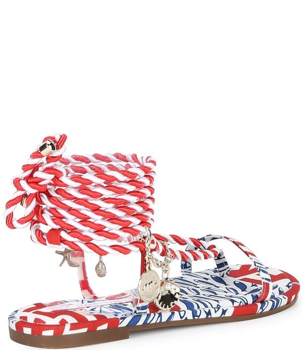 ジャンビニ レディース シューズ サンダル アンクル Gianni Bini Cayman Charm Striped Ankle Wrap Flat Sandals BlueRed ブルー ジャンビニ レディース シューズ サンダル アンクル Gianni Bini Cayman Charm Striped Ankle Wrap Flat Sandals BlueRed ブルー
