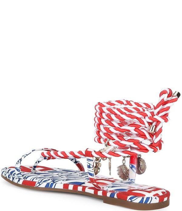 ジャンビニ レディース シューズ サンダル アンクル Gianni Bini Cayman Charm Striped Ankle Wrap Flat Sandals BlueRed ブルー ジャンビニ レディース シューズ サンダル アンクル Gianni Bini Cayman Charm Striped Ankle Wrap Flat Sandals BlueRed ブルー
