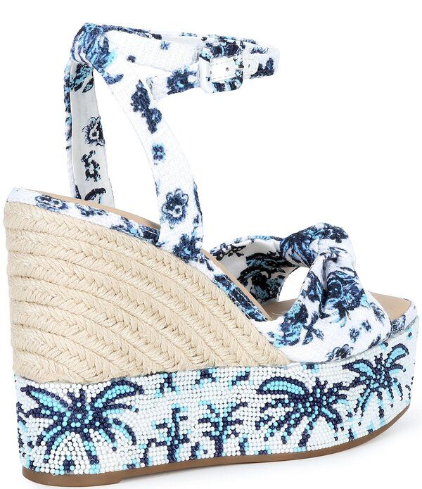 ジャンビニ レディース シューズ スリッポン・ローファー プラットフォーム プリント サンダル Gianni Bini Shanessa Two Palm Print Knot Jute Platform Wedge Sandals WhiteBlue ホワイ