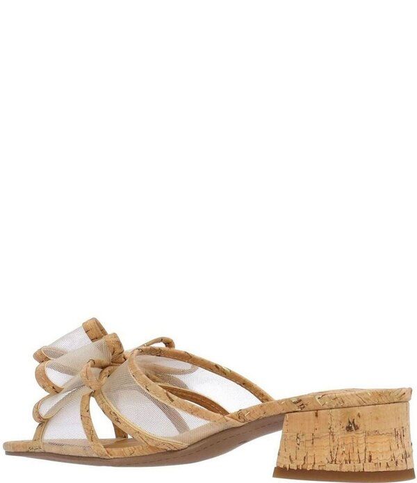 ジェイレニー レディース シューズ サンダル メッシュ ヒール J Renee Finola Cork Mesh Bow Block Heel Slide Sandals NaturalGold ゴールド