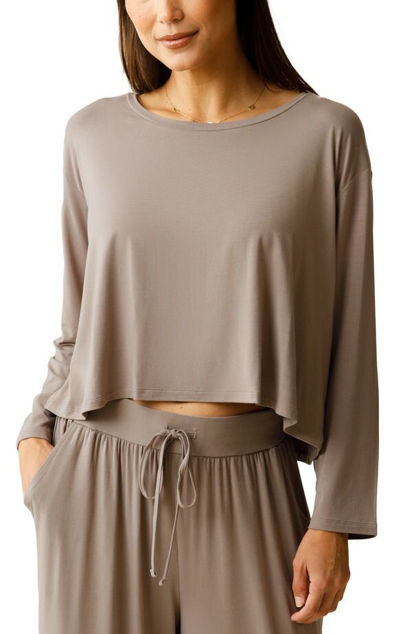 キンドリッド ブレイブリー レディース トップス シャツ クロップド Kindred Bravely Aria Casualong Sleeve Cropped Top Redwood