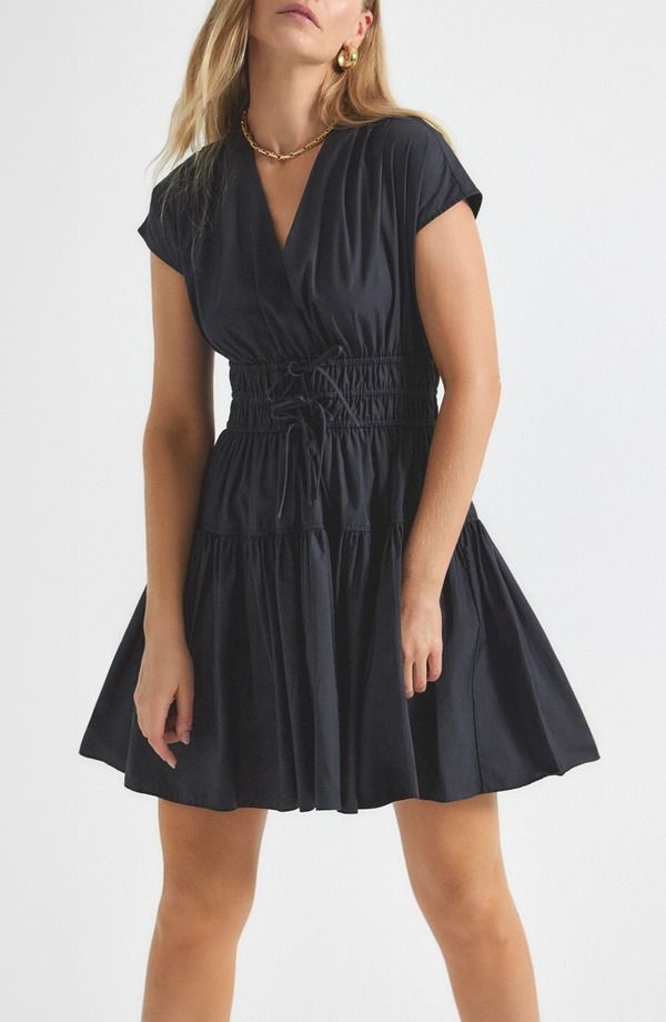 デレクラムテンクロスバイ レディース トップス ワンピース コットン Derek Lam 10 Crosby Tora Shirred Waist Cotton Dress Black ブラック