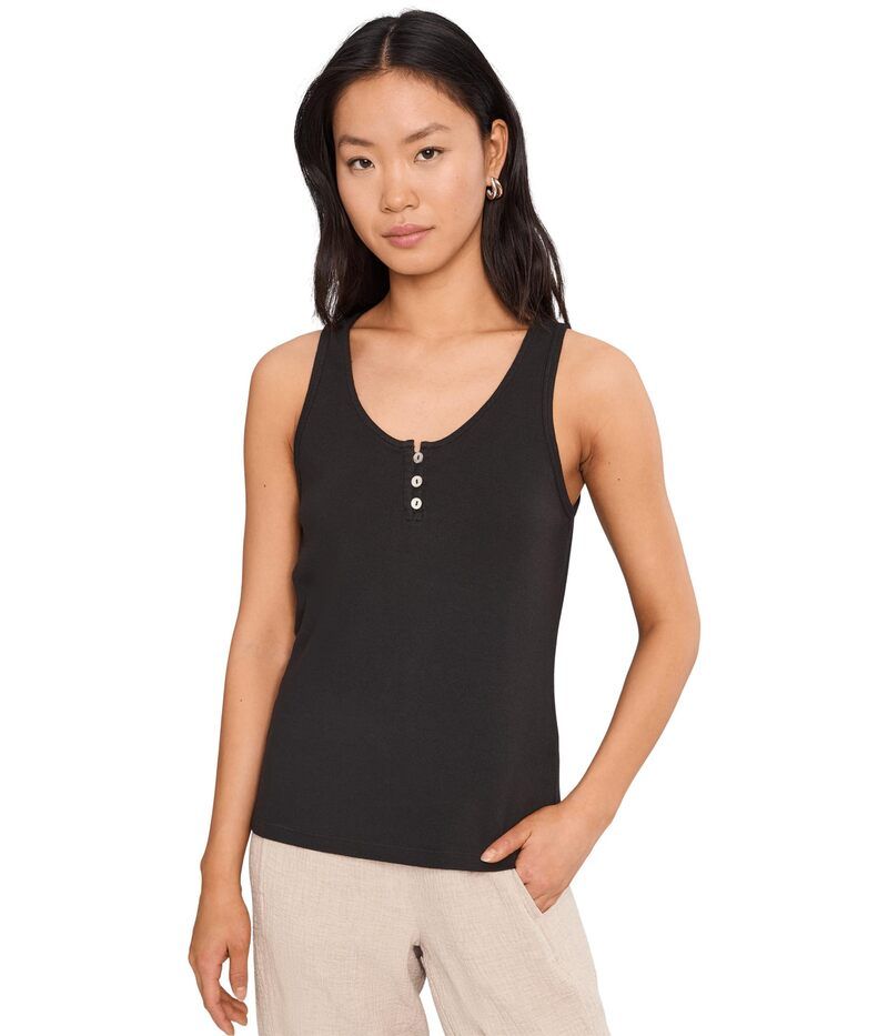 マイケルスターズ レディース トップス シャツ Michael Stars Brandy Henley Tank Black ブラック