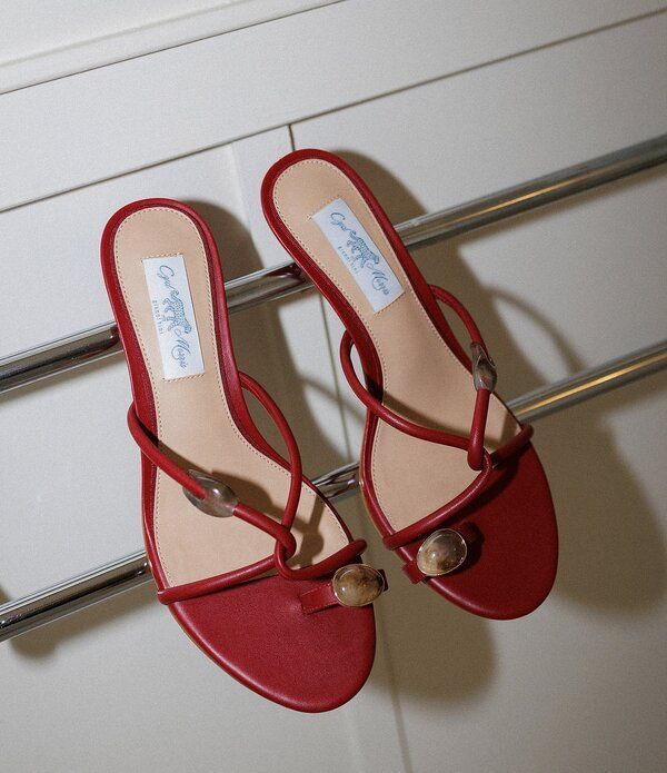 ジャンビニ レディース シューズ ヒール サンダル レザー Gianni Bini x Cyd Morris The Miramar Leather Ornamented Toe Loop Sandals Roslyn Red レッド