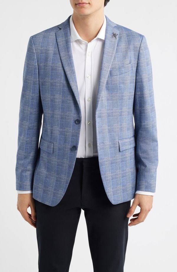 ジョンバルベイトスター ユーエスエー メンズ アウター ジャケット・ブルゾン スリムフィット コート ニット John Varvatostar USA Varick Slim Fit Blue Glen Checknit Sport Coat Light Bl