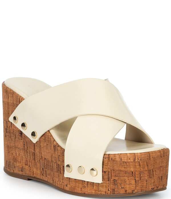 シュッツ レディース シューズ サンダル プラットフォーム Schutz Serena Cross Band Cork Platform Sandals Egg Shell