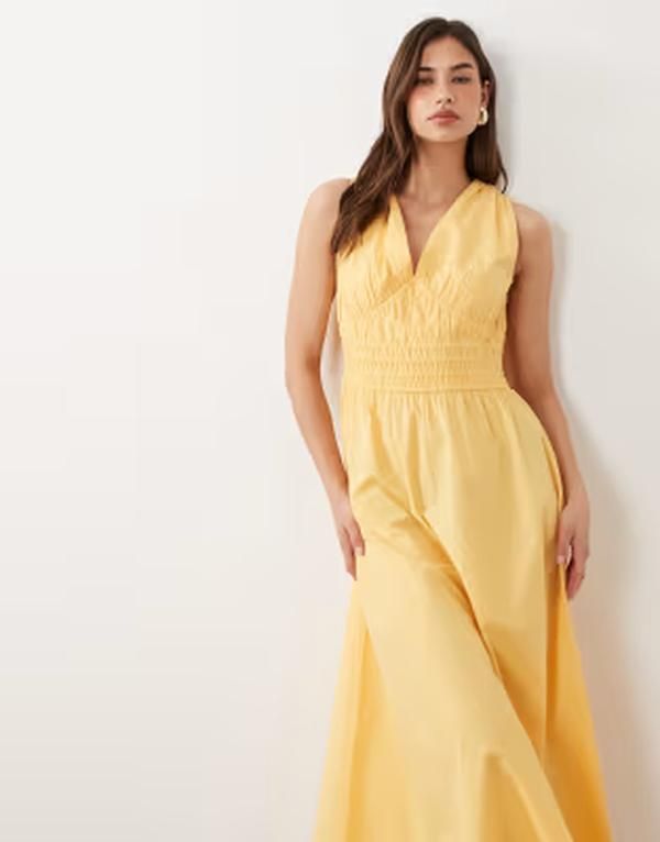 ノーバディーズ チャイルド レディース トップス ワンピース Vネック ミディ ノースリーブ コットン Nobodys Child Angelica cotton vneck sleevelesshirred bodice midi dress in yell