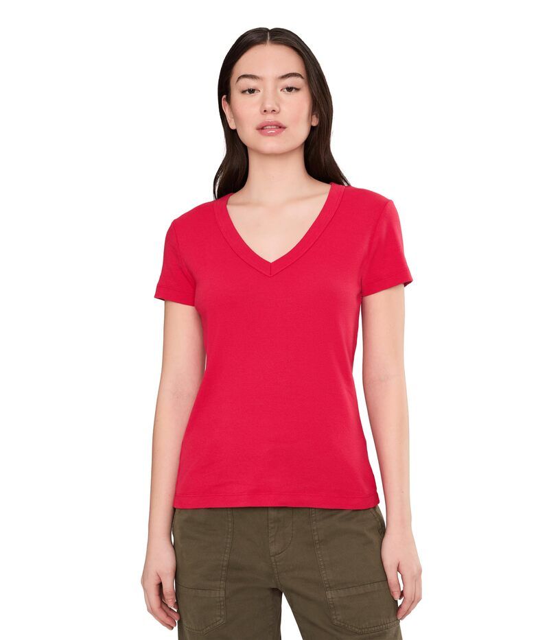 マイケルスターズ レディース トップス シャツ Vネック コットン Michael Stars Nikki 1X1 Cotton Short Sleeve VNeck Tee Lacquer