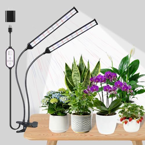 LED 植物育成ライト，二管式，156 LED，全スペクトラム，10 段階調光，3 モード，4/8/12 時間タイマー対応，クリップ式，フレキシブルホース付き，室内観葉植物，多肉植物，育苗用as 281a647a