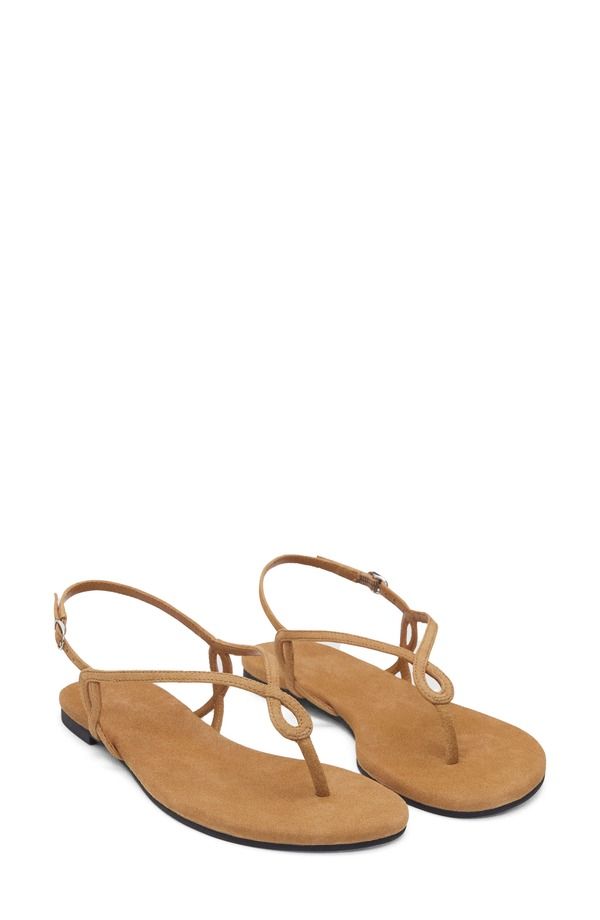 リフォーメーション レディース シューズ サンダル Reformation Luna Flat Sandal Peanut Butter Suede