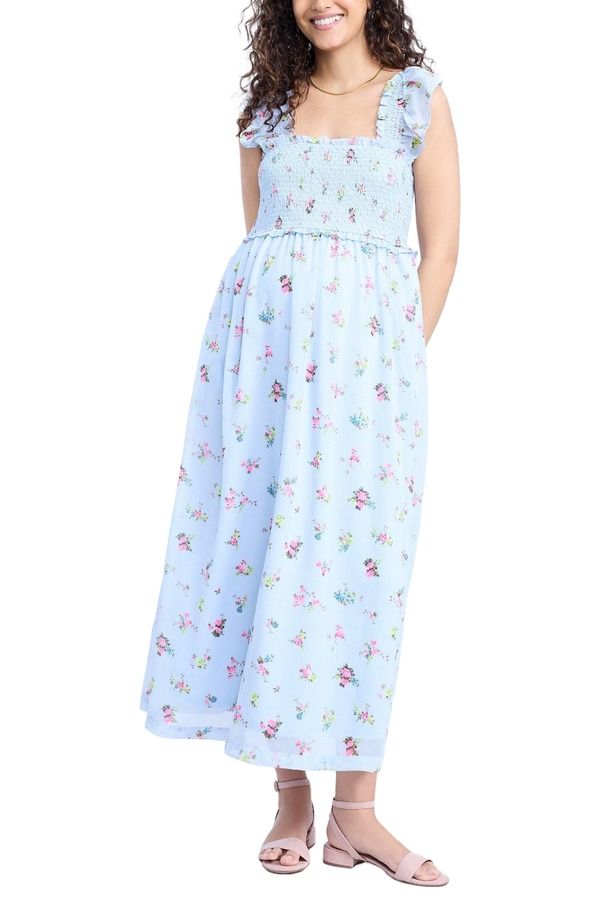 マザーフッドマタニティー レディース トップス ワンピース フリル ノースリーブ シャーリング マキシ MOTHERHOOD MATERNITY Sleeveless Ruffle Shoulder Smocked Maxi Dresskyway Ditsy