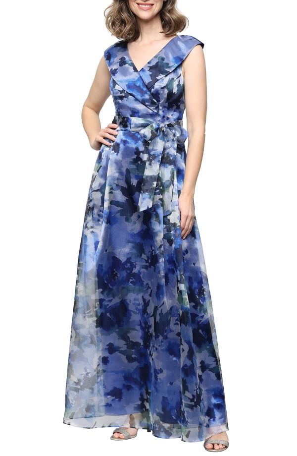 アレックスイブニングス レディース トップス ワンピース A ライン フラワー柄 フラワー Alex Evenings Floral OrganzaLine Gown Royal Multi マルチカラー