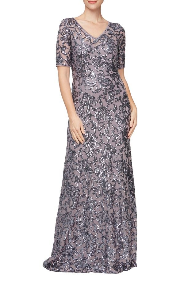 アレックスイブニングス レディース トップス ワンピース A ライン スパンコール Alex Eveningsequin ALineveningown Icy Orchid