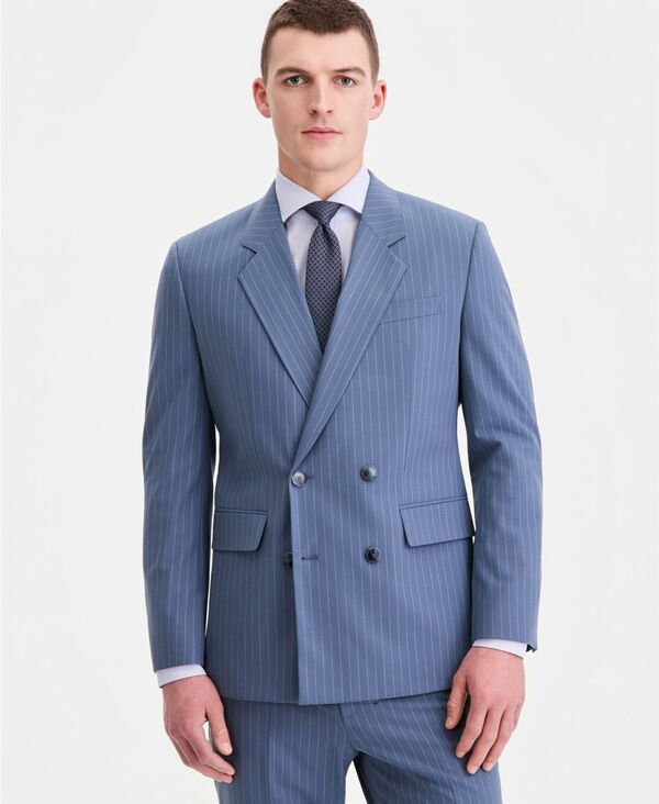 ヒューゴボス メンズ アウター ジャケット・ブルゾン Hugo Boss Mens ModernFit Double Breasted Suit Jacket Open Blue ブルー