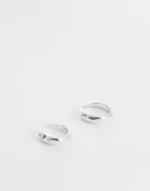 エイソス メンズ アクセサリー リング ASOS DESIGN 2 pack molten detail ring SILVER シルバー