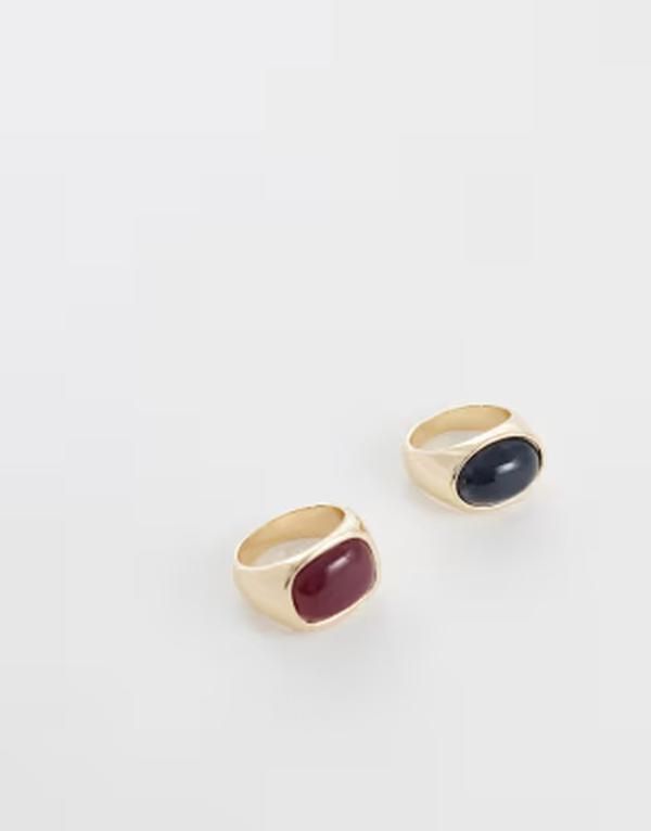 エイソス メンズ アクセサリー リング ASOS DESIGN 2 pack red and black natural shape stone signet ringOLD ゴールド