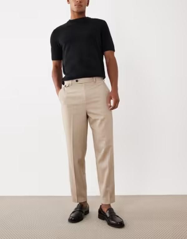 エイソス メンズ ボトムス カジュアルパンツ ウール ASOS DESIGN smart woolook relaxed tapered pants in stone herringbone STONE ストーン