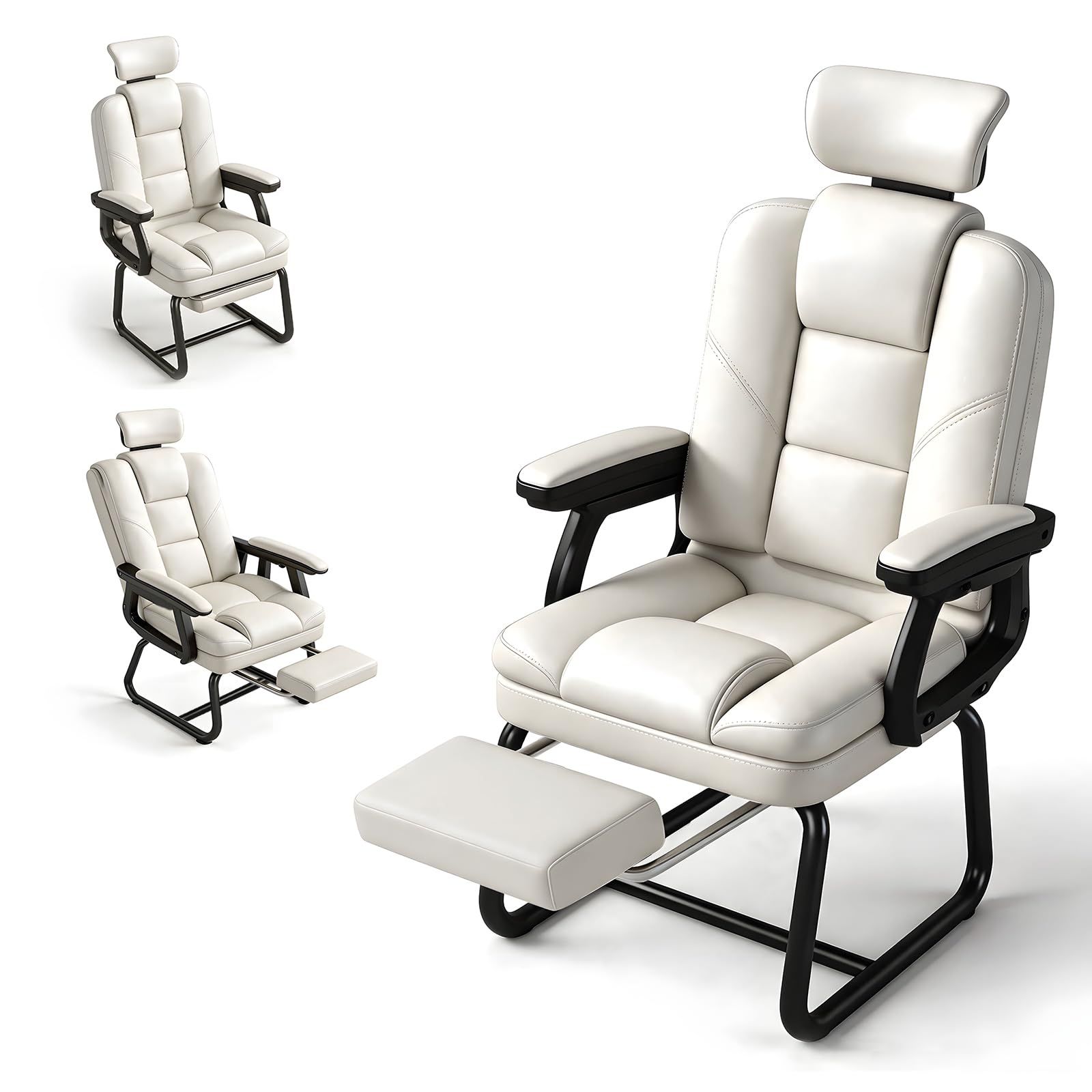 HopeFamily リクライニングチェア 一人掛け ヘッドレスト付き 引き出し式フットレスト 90?110度まで調節可能 リラックスチェア 高耐久テックレザー 簡単組立 リビング 寝室 昼寝 書斎 幅45×奥行43×高さ108cm ホワイトｍａ