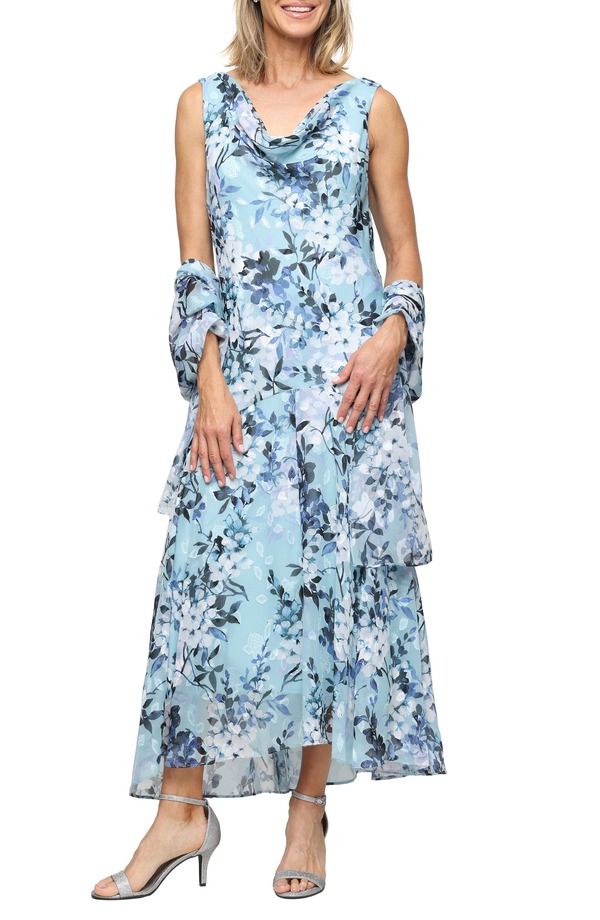 アレックスイブニングス レディース トップス ワンピース シフォン フラワー柄 プリント ノースリーブ フラワー Alex Eveningsleeveless Floral Print Burnout Chiffon TeaLength Dressage Mu