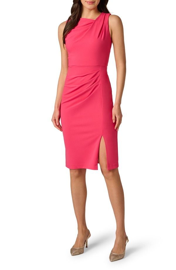アドリアナ パペル レディース トップス ワンピース クレープ アシンメトリー ギャザー Adrianna Papell Ruched Asymmetricrepe Sheath Dress Camellia