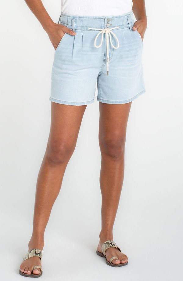 リヴァプール ロサンゼルス レディース ボトムス デニムパンツ ショートパンツ Liverpoolos Angeles Pleat Front Denim Drawstring Shorts Carthay デニム