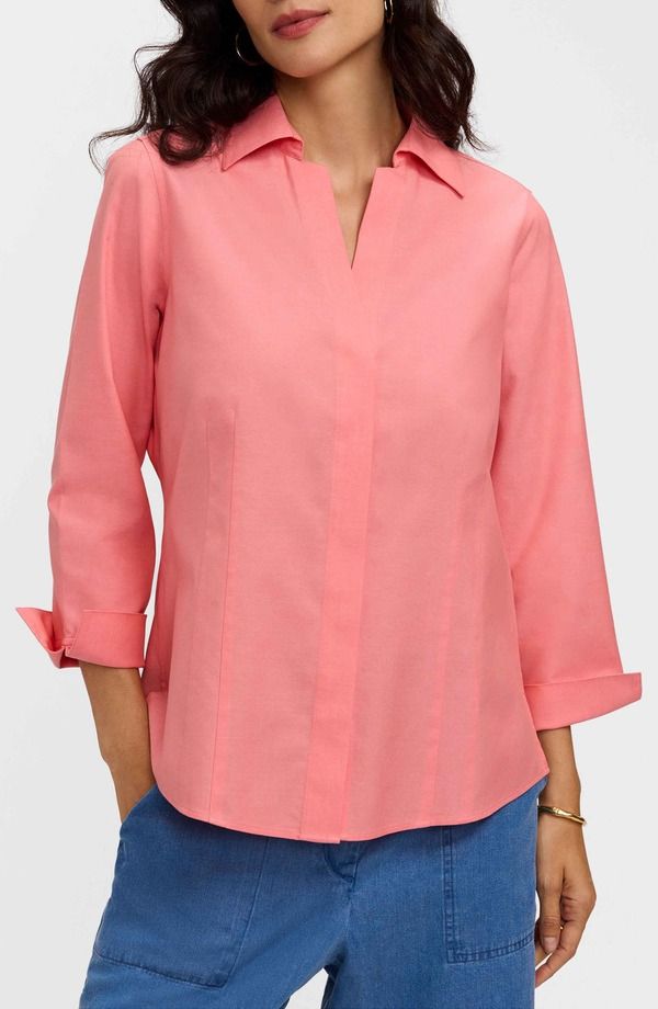 フォックスクラフト レディース トップス シャツ Foxcroftaylor Fitted NonIron Shirt Coral Reef Red レッド