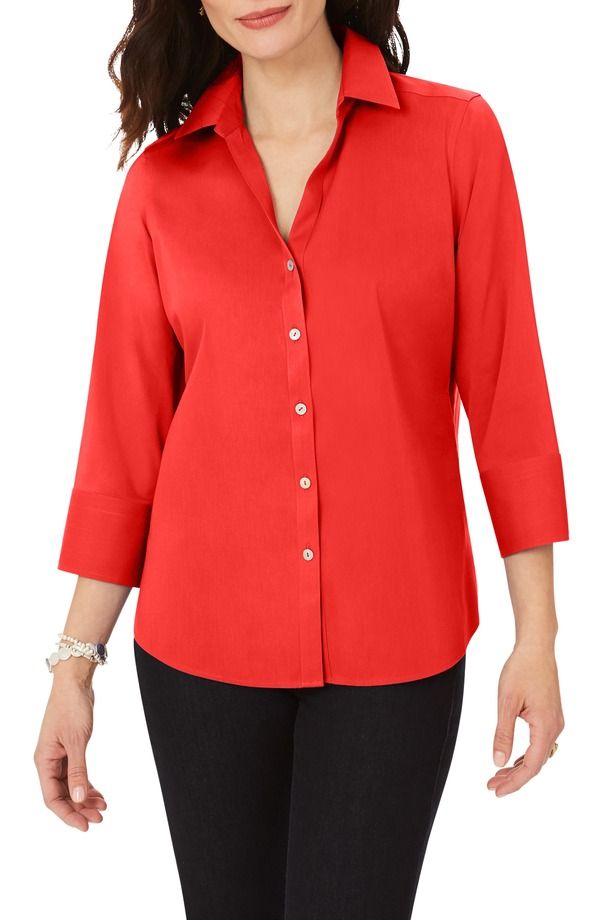 フォックスクラフト レディース トップス シャツ ブラウス Foxcroft Mary ButtonUp Blouse Simply Red レッド