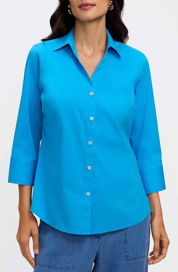 フォックスクラフト レディース トップス シャツ ブラウス Foxcroft Mary ButtonUp Blouse Malibu Blue ブルー