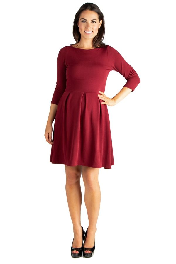 24 セブンコンフォート レディース トップス ワンピース マタニティ 24seven Comfort Apparel Perfect Fit and Flare Maternity Pocket Dress Burgundy バーガンディ