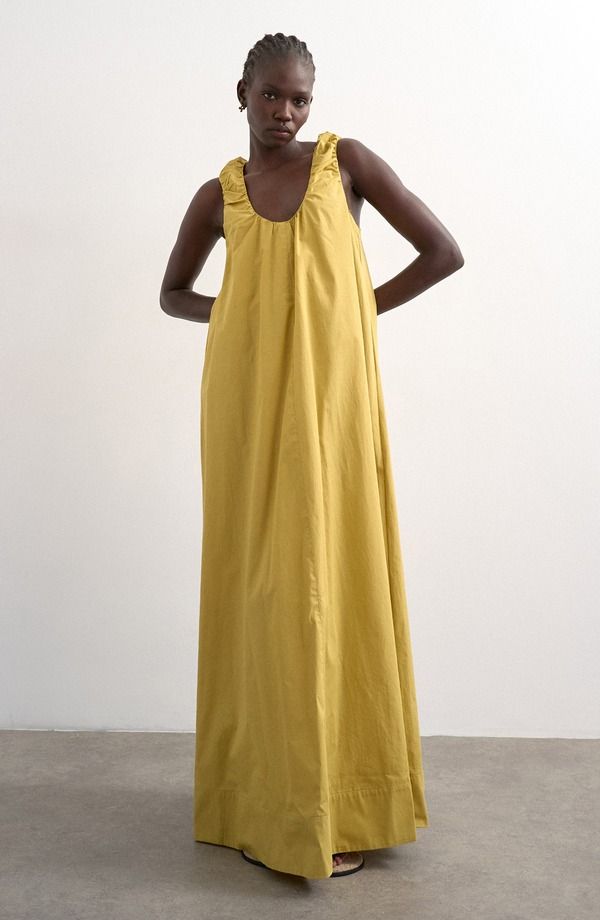 トップショップ レディース トップス ワンピース ギャザー コットン マキシ Topshop Ruched Cotton Poplin Maxi Dress Mgreen