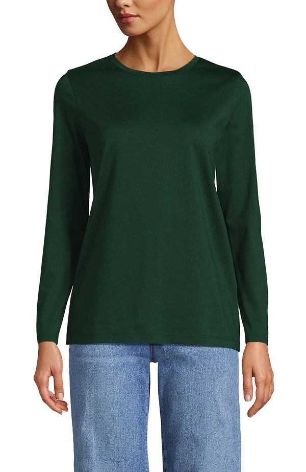 ランズエンド レディース トップス Tシャツ クルーネック コットン Lands End Supima Cotton Long Sleeve Crewneck TShirt Pine Valley