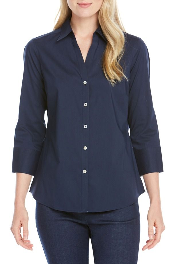 フォックスクラフト レディース トップス シャツ ブラウス Foxcroft Mary ButtonUp Blouse Navy ネイビー