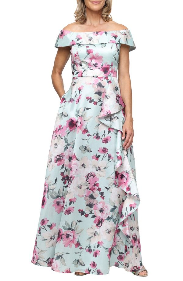 アレックスイブニングス レディース トップス ワンピース フラワー柄 オフショルダー フラワー Alex Evenings Floral OffShoulder Yoryu Gown Mint Multi ミント