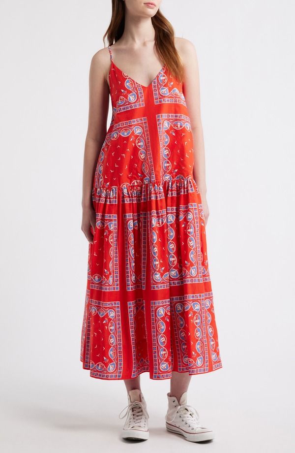 ザ・グレート レディース トップス ワンピース ノースリーブ マキシ THE GREAT The Drop Waist Sleeveless Maxi Dress Red Sailboat Bandana レッド