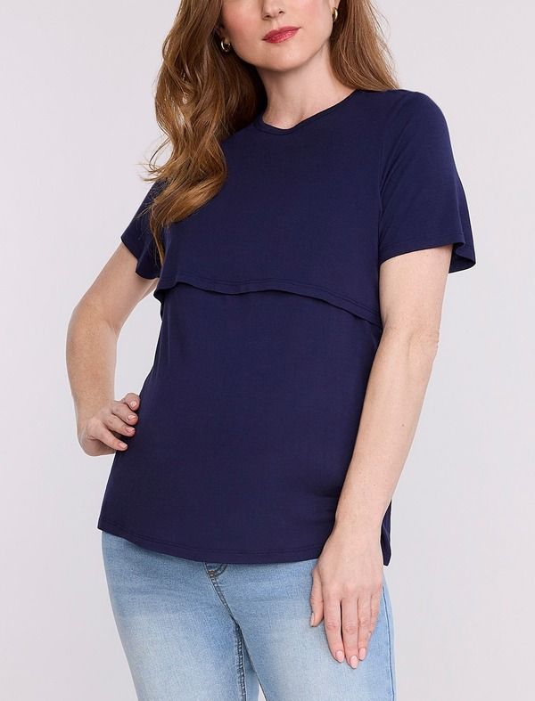 マザーフッドマタニティー レディース トップス シャツ クルーネック MOTHERHOOD MATERNITY Crewneck Short Sleeve Nursing Tee Peacoat