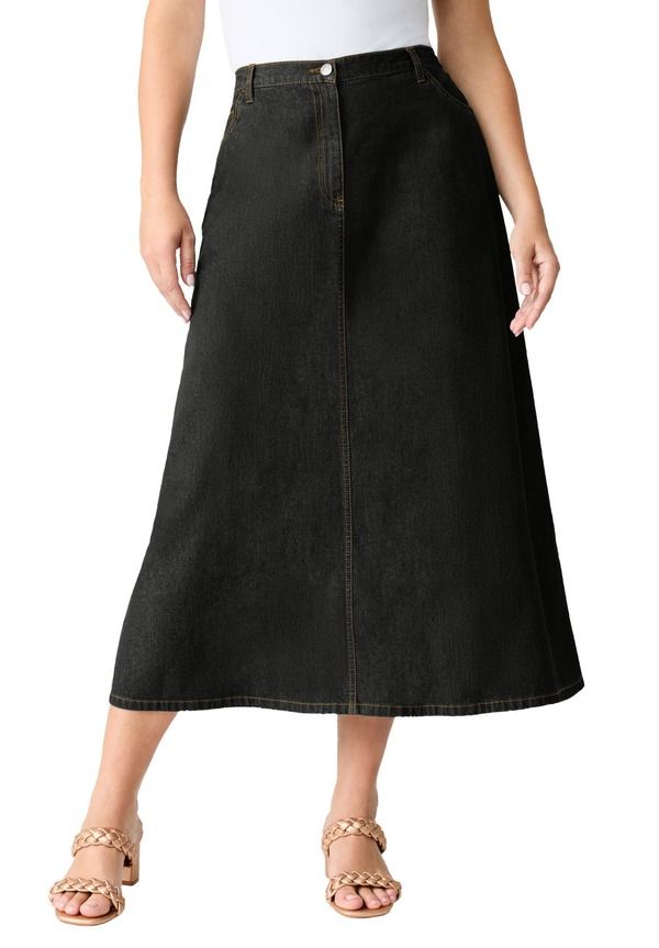 ロアマンズ レディース ボトムスカート A ライン プラスサイズ Roamans PlusizeasyWear ALine Skirt Black Denim ブラック
