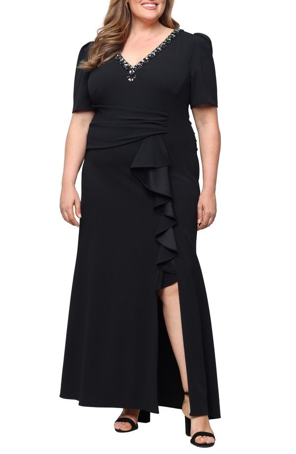 アレックスイブニングス レディース トップス ワンピース クレープ Alex Evenings Embellished Stretch Crepe Gown Black ブラック