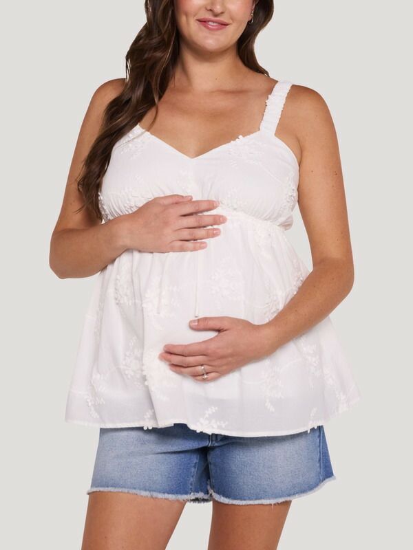 マザーフッドマタニティー レディース トップス シャツ MOTHERHOOD MATERNITY Scrunch Strap Woven Cami Whiteyelet ホワイト