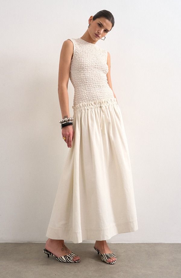 トップショップ レディース トップス ワンピース コットン マキシ Topshop Drop Waist Cotton Maxi Dress White ホワイト