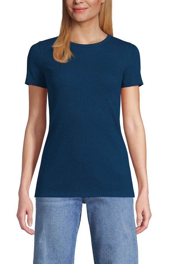 ランズエンド レディース トップス シャツ コットン Lands End Cotton Rib Tshirt Baltic Teal ティール
