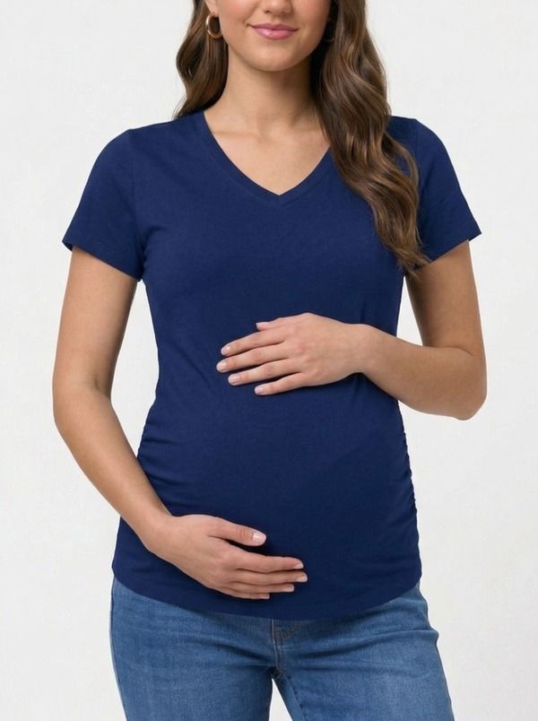 マザーフッドマタニティー レディース トップス シャツ Vネック ギャザー MOTHERHOOD MATERNITY VNeck SideRuched Maternity Short Sleeve Tee Peacoat