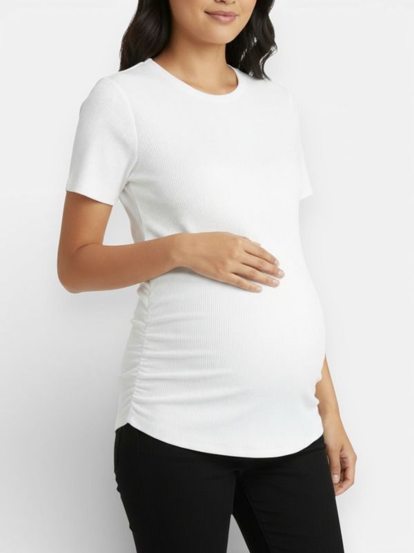 マザーフッドマタニティー レディース トップス シャツ クルーネック ギャザー MOTHERHOOD MATERNITY Womens Crew Neck SideRuched Maternity Short Sleeve Top White ホワイト